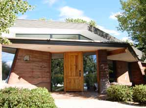 Picture of front entry of “green” sustainable office building by LSSA